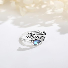 AEONSLOVE Snake Ring 925 Silver for Women, Tree of Life Adjustable Ring for Women, Open Rings Vintage with Leaf/Witch's Knot/Celtic Knot, Sterling Silver