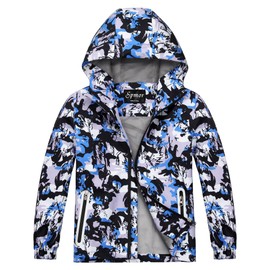 Spmor Boys Girls Rain Jackets Lightweight Waterproof Hooded Raincoat Lined Windbreakers for Kids Blue Flower 4-6