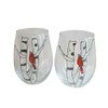 Red Cardinal Bird Birch Tree Hand Painted Stemless Wine Glasses