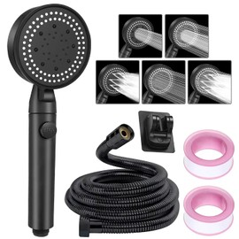 Regaderas para Baño,Cabezales de Ducha de Mano de Alta Presión con Manguera Larga de 150cm, 6 Ajustes de Rociado,soporte autoadhesivo ajustable,ducha con válvula (negro).
