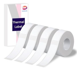 Label Maker Tape, 12x40mm, Standard Laminated Thermal Label Tape Replacement, for Home Office, 640 Labels/4Roll, White 4P
