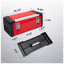 Jack Boss Metal Tool Box Steel 16" Inch Tool Organizer Box Durable Portable Tool Storage with Alum Alloy Handle Double-Lock Toolbox & Removable Tray …