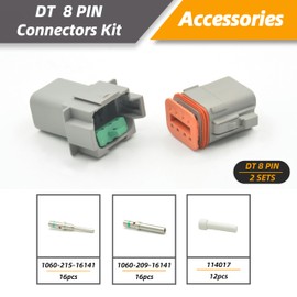 ALFOCI 2 Set 8 Pin Waterproof Connector Automotive Electrical Butt, Deutsch DT Connector Kit with 16 Pairs 16# Solid Contacts, 12 Pcs Sealing Plugs for Car Truck Boat