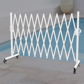 Industrial Expandable Metal Barricade,11FT Folding Security Gate, Flexible Mobile Barrier Gate,Portable Safety Barricade with Casters (White)