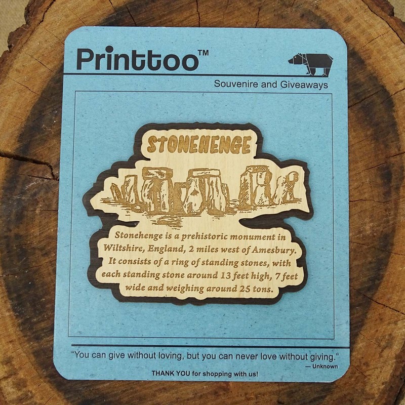 Printtoo Souvenir Wooden Stonehenge England Engraved Fridge Magnet Gift