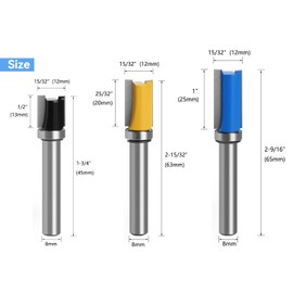 Pack of 3 Flush Cutters 8 mm, Copier Cutter Router Bit, for Flush Cutter Ball Bearing Top, Trim Carving Tool (3)