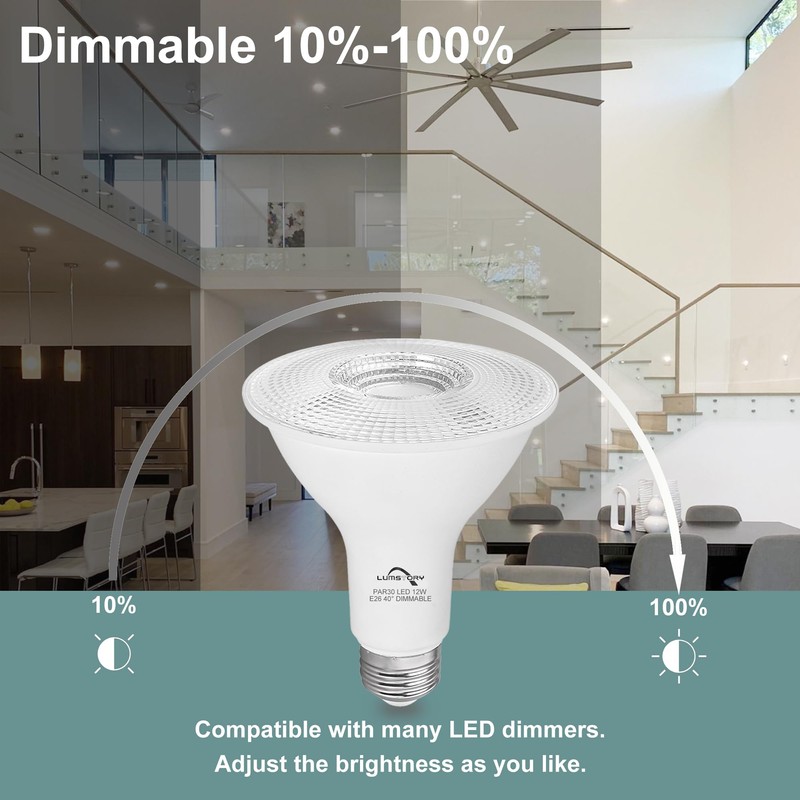 LumStory PAR30 LED Bulb 3000K Warm White Flood Light Long