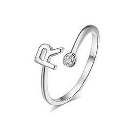 Silver Plated Initial 26 Alphabet Open Adjustable Mid Finger Ring Dainty Inlaid Crystal Jewelry (R)