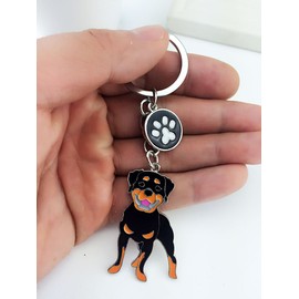 ZoonPark® Dog Key-ring Keychain,Lovely Cute Small Dog Puppy Keychain Keyring Metal Keychain Keyring Keyfob Key Ring Car Keyring Bag Charm (Rottweiler)