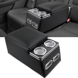 Universal Car Center Console Organizer with Cup Holder& Phone Holder, Rear Bench Seat Consoles with Armrest Middle Storage Box, Truck Seat Organizer for Car & Van & Truck Floor Cab, Black