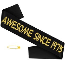 Black Gold Awesome Since 1975 Sash, Happy 50th Birthday Sash Cheers to 50 Years Sash Decorations for Women or Men 50th Birthday Party and Anniversary Party Supplies, Sign, Ideas