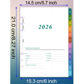 2026 Weekly Planner Insert A5 6 Holes German 1 Week on 2 Pages with Tabs, A5 Format, Weekly Overview with To-Do List, Dated with Holidays, Extra Notes & Contacts, Jan-Dec, 100 g/m² Paper