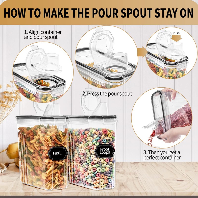 PRAKI Cereal Containers Storage Set (4L,135.2 Oz), 4PCS Airtight Food