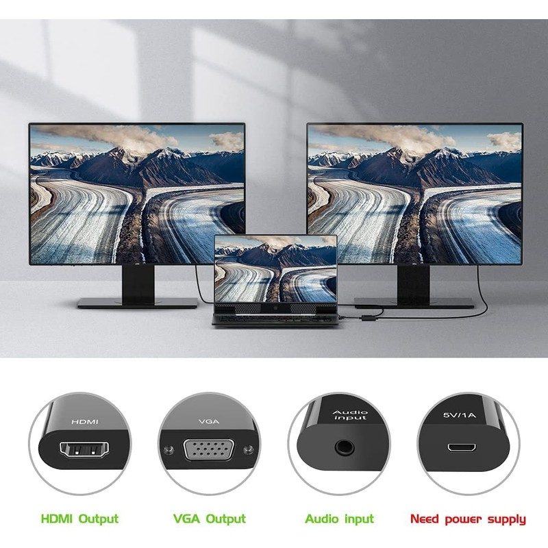 ELASO VGA to HDMI VGA Adapter Dual Display 1080P Converter