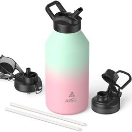 Arslo 64 Oz Mens Water Jug Stainless Steel Insulated Sport Water Bottle With Straw