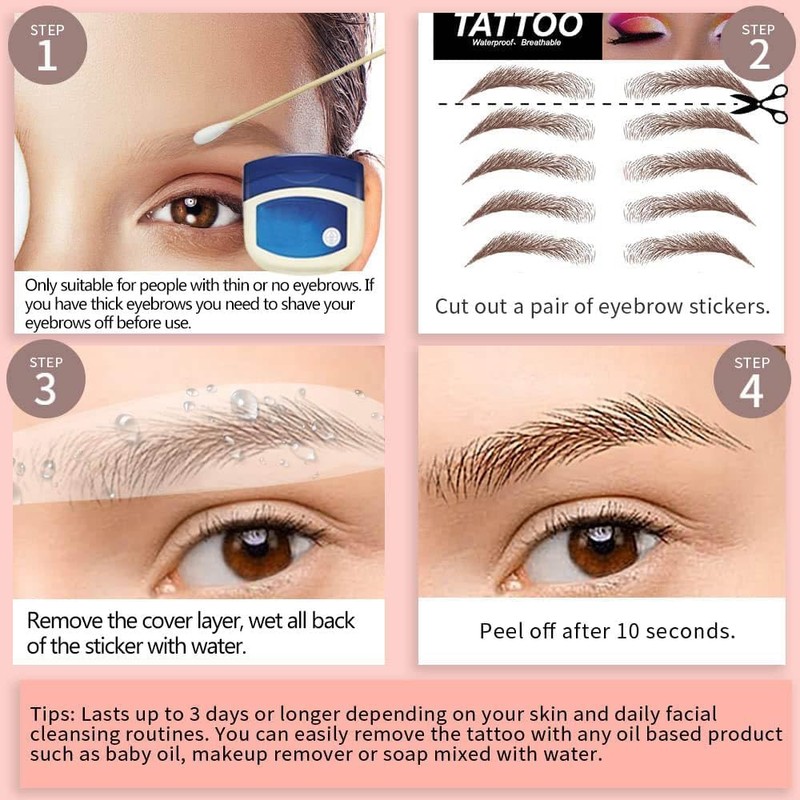 Eyebrow Tattoo 8 Sheets, 76 Pairs Eyebrow Tattoo Sticker Waterproof