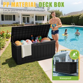 Greesum Outdoor Storage Box 82 Gallon Storage Bin with Lid for Patio Furniture, Garden Tools, Pool Supplies, Waterproof and UV Resistant, Lockable, Black