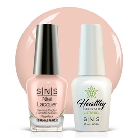 SNS Nail UV Gel and Nail Polish Lacquer Combo, Satin & Lace - Strappy Slingback (Natural/Nudes) - Long-Lasting Nail Color, Gel & Lacquer Duo Lasts 14 Days - UV Lamp Required - 0.5 Fl Oz