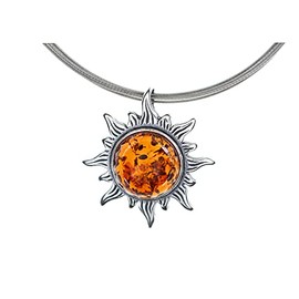 Artisana Jewellery Amber Sun Pendant (without Chain) Set in 925/000 Sterling Silver, Baltic Amber 925/000 sterling silver, Amber