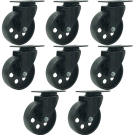 FactorDuty 8 All Black Metal Swivel Plate Caster Wheels Heavy Duty High-Gauge Steel (4" No Brake)