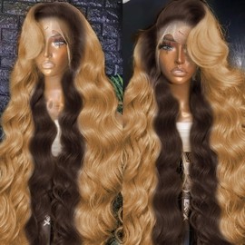 250 Density 13x6 Honey Blonde Wig Human Hair With Baby Hair 4/27 Colored Wigs 13x6 Body Wave Lace Front Wigs Human Hair Pre Plucked For Women HD Transparent Ombre Lace Front Wig Human Hair 20 Inch