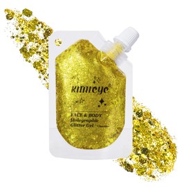 Holographic Face Glitter Gel Body Shimmer Makeup for for Hair, Face, Clavicle, Arm, Nail, Eyeshadow, Long Lasting Waterproof Mermaid Sequins Party Glitter for Rave Festival, 1.35oz (Pure Gold #11)