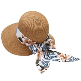 Whakano Women's Sun Hat, Bowknot Straw Hats, Foldable with Wide Brim Beach Cap, UV Protection Summer Hat, Beach Hat, Leisure Hat, Summer Visor for Outdoor Hat, Holiday and Beach, Khaki, khaki