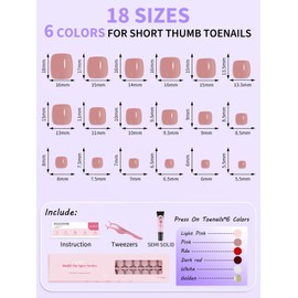 EBANKU Press On Toe Nails- 6 Glossy Colors 216 Pieces Short False Toe Nails, Short Square Artificial Nail Tips Press on Glossy Solid Color Full Cover Square Fake Nails for DIY Manicure
