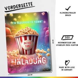 celebr8te 12 x Invitation Cards with Movie Popcorn Cinema Motif – For Children's Birthday Parties of Boys & Girls – Cool Party Invitations for the Perfect Cinema Films Evening