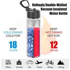 Volhoply 650 ml Stainless Steel Drinking Bottle, Two Packs, Double-Walled Vacuum Insulated Thermos Flask with Straw, Metal Water Bottle, BPA-Free Thermos Flask for Children, Sports, School, Outdoor