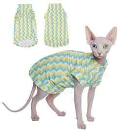 Sphynx Cat Cooling Shirt for Summer, Quick Dry Shirt Breathable UPF 50+ Shirt for Cats & Small Dogs Apparel, Summer Vest for Cats (Waves, XX-Large(11-14lbs))