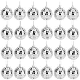 Mirror Disco Balls Set - Silver Disco Party Decoration Bright Reflective Mirror Christmas Balls Easy to Hang Suitable for Christmas, Wedding, Family Party Decoration (24 pcs)
