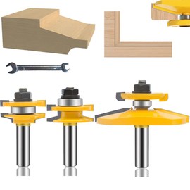 OLETBE Router Bit Set 3 PCS 1/2-Inch Shank Round Over Raised Panel Cabinet Door Ogee Rail and Stile Router Bits, Woodworking Wood Cutter, Wood Carbide Groove Tongue Milling Tool(LINE)