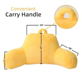 A Nice Night Faux Fur Reading Pillow Bed Wedge Large Adult Children Backrest with Arms Back Support for Sitting Up in Bed/Couch for Bedrest,Yellow