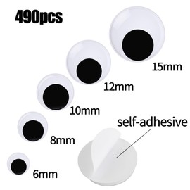 CCINEE 490pcs Black Plastic Googly Eyes, Self-Adhesive Googly Eyes for Crafts 6mm 8mm 10mm 12mm 15mm Round Sticker Eyes for Crafts Toys Decoration