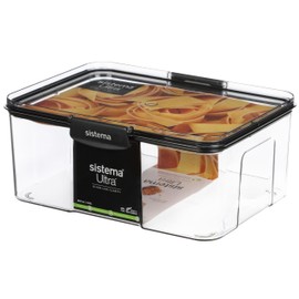 Sistema Ultra 2.63L Rectangle Food Storage Container | Stackable | Airtight Pantry Storage Container with Locking Clips | BPA & Phalate Free | Clear with Black Accents