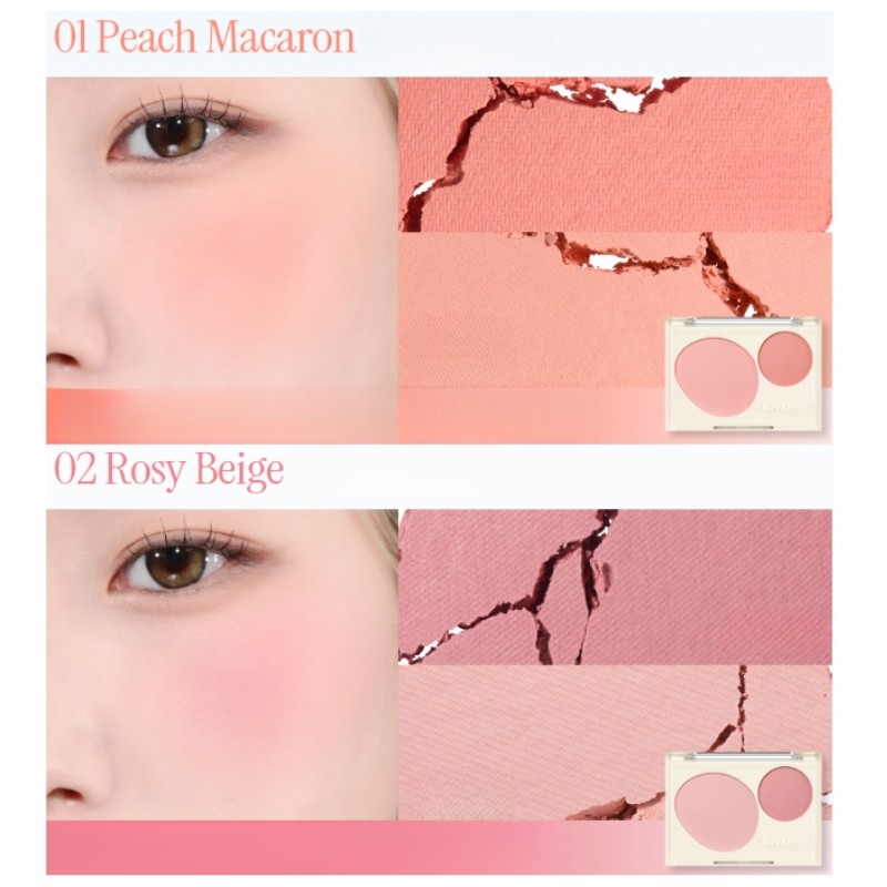 GIVERNY Fluffy Dual Blusher 7.4g, Color:01 Peach Macaron