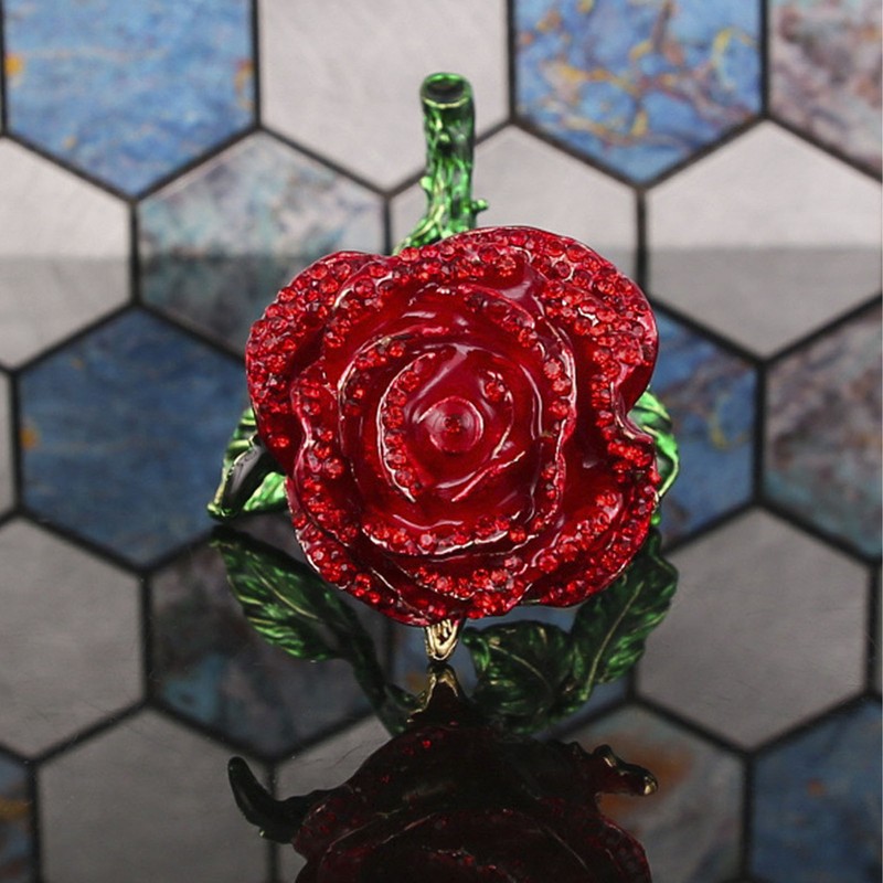 Jewelry Box Rose Shaped Rhinestone Delicate Retro Ring Earring Storage