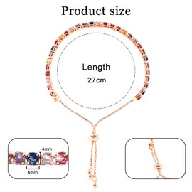 Rose Gold Bracelet for Women,Colorful Tennis Bracelet for Women,Crystal Slider Bracelet,4mm Cubic Zirconia Adjustable Bracelet with Gift Box,Christmas Jewellery Gifts for Women Lady Girls (Style A)