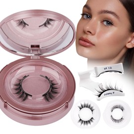 Magnetic Eyelashes Natural Look 2 Pairs Magnetic Lashes with Applicator Reusable Magnetic Eyelashes No Glue Needed Strip Lashes Easy to Wear and Remove(YJ806+H3)