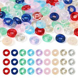 Boutigem 90 Pieces Flat Round Glass Beads Donut Shape Large Hole Transparent Glass Beads for Necklace Bracelet Jewelry Making DIY Crafts