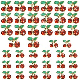 qiipii 40 Pcs 3D Cherry Nail Charms Rhinestones Art Shiny Gems Glitter Studs Cute Fruit Slices Crystal for Women Jewelry Making Crafts DIY Manicure (Red Gold, 6mm/8mm)