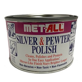 Met-all Silver sterlin Pewter Polish Instantly Shines, Cleans, Polishes Silverwares, Trophies, Antiques, Cutlery, Trays, Flatware, Decoratives, Collectibles 16oz + XL Mircofiber Cloth