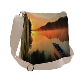 Ambesonne Lake Messenger Bag, Boat on Misty Shoreline, Unisex Cross-body