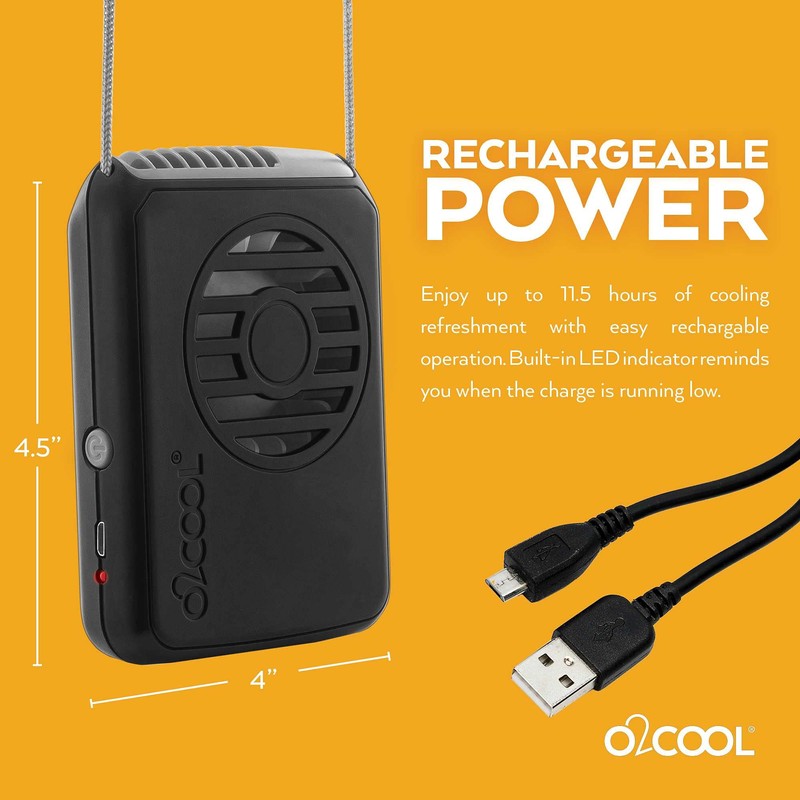 O2COOL Portable Neck Personal Travel USB Battery Powered Adjustable Lanyard