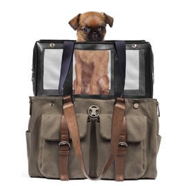 MISO PUP Weekend Green Canvas Interchangeable Airline Approved Pet Carrier Combo with Pockets for Small Dogs (Pet Carrier Base & Shell Tote)