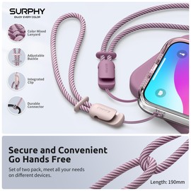 SURPHY 2 Pack Cordón, Correa de TeléfonoAjustable con Trenzado de Dos Colores, Rosa & Lila Púrpura