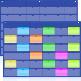 Affrolling 2 Pcs 3 x 5 Inch Business Card Index Card Holder Sleeve Hanging Wall Mount Business Holder 36 Slot Plastic Organizer for Office Home(Blue)