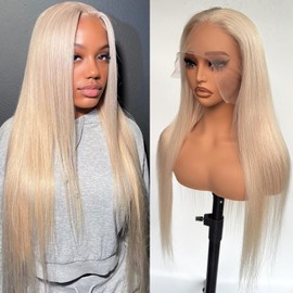 Platinum Blonde Lace Front Wigs Human Hair Glueless Transparent 13x6 Lace Front Wigs Human Hair Pre Plucked 28 Inch White Blonde Wig Human Hair 180% Density HD Lace Frontal Human Hair Wigs for Women