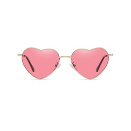 QVKUUT Vintage Heart Sunglasses Women's Polarised Festival Heart Shape Sunglasses, Gold/Pink